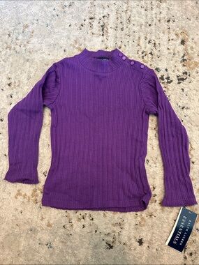Vintage Ralph Lauren Kids Toddler Purple Ribbed Button-Shoulder Slim Sweater Top